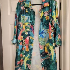 Tropical Bird Print Long Shirt